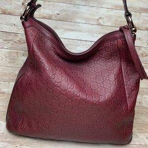 GUCCI Burgundy Guccisima Leather Bamboo hobo handbag